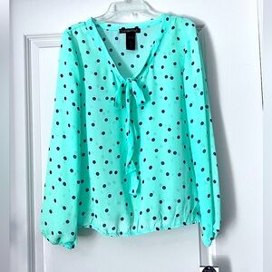 Wishful Park Green & Navy long-sleeve women’s top•sheer•small•with tags